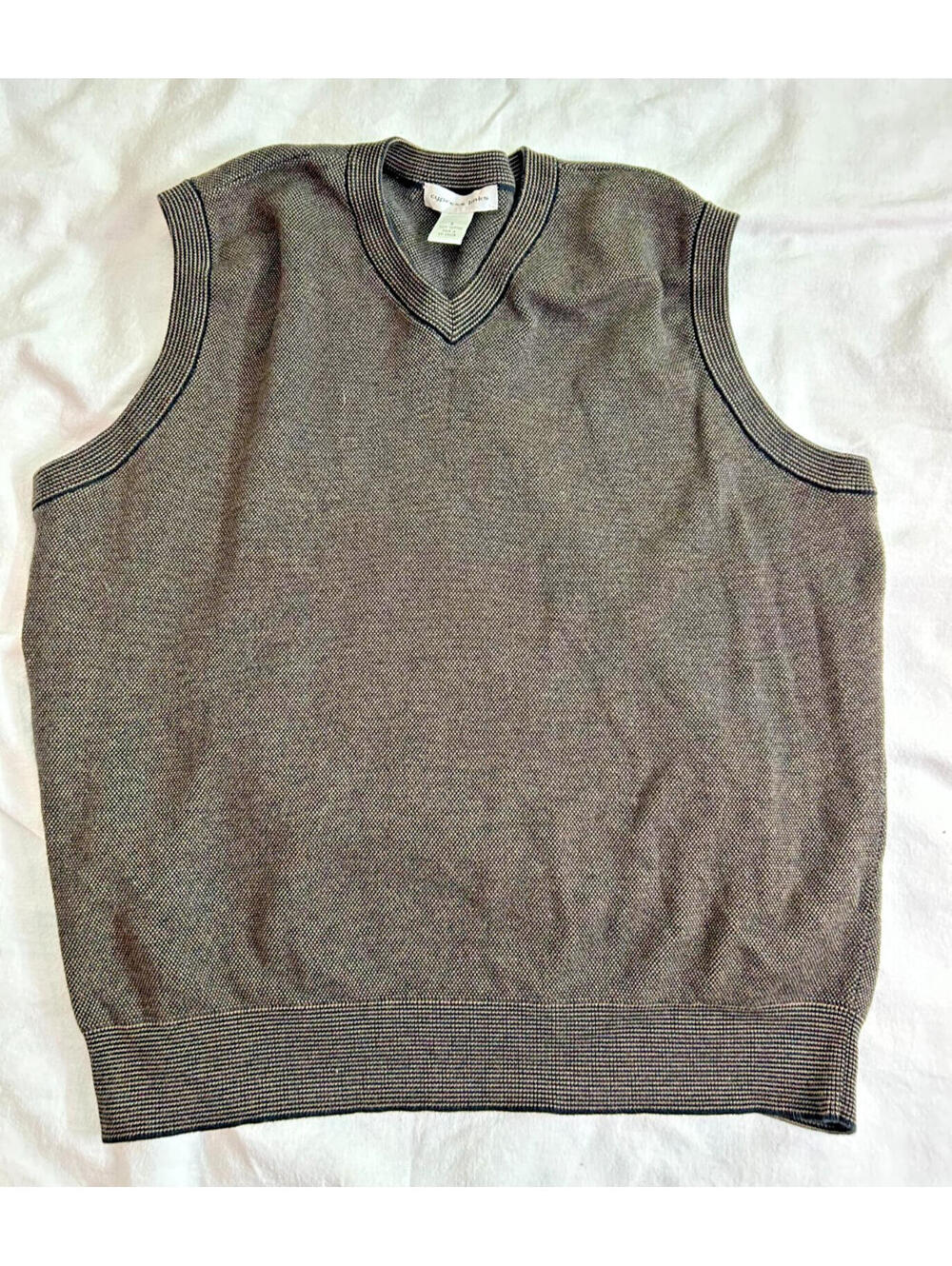 Vintage Cypress Links Sweater Vest Size L Brown Black Marled 100% Cotton V-Neck